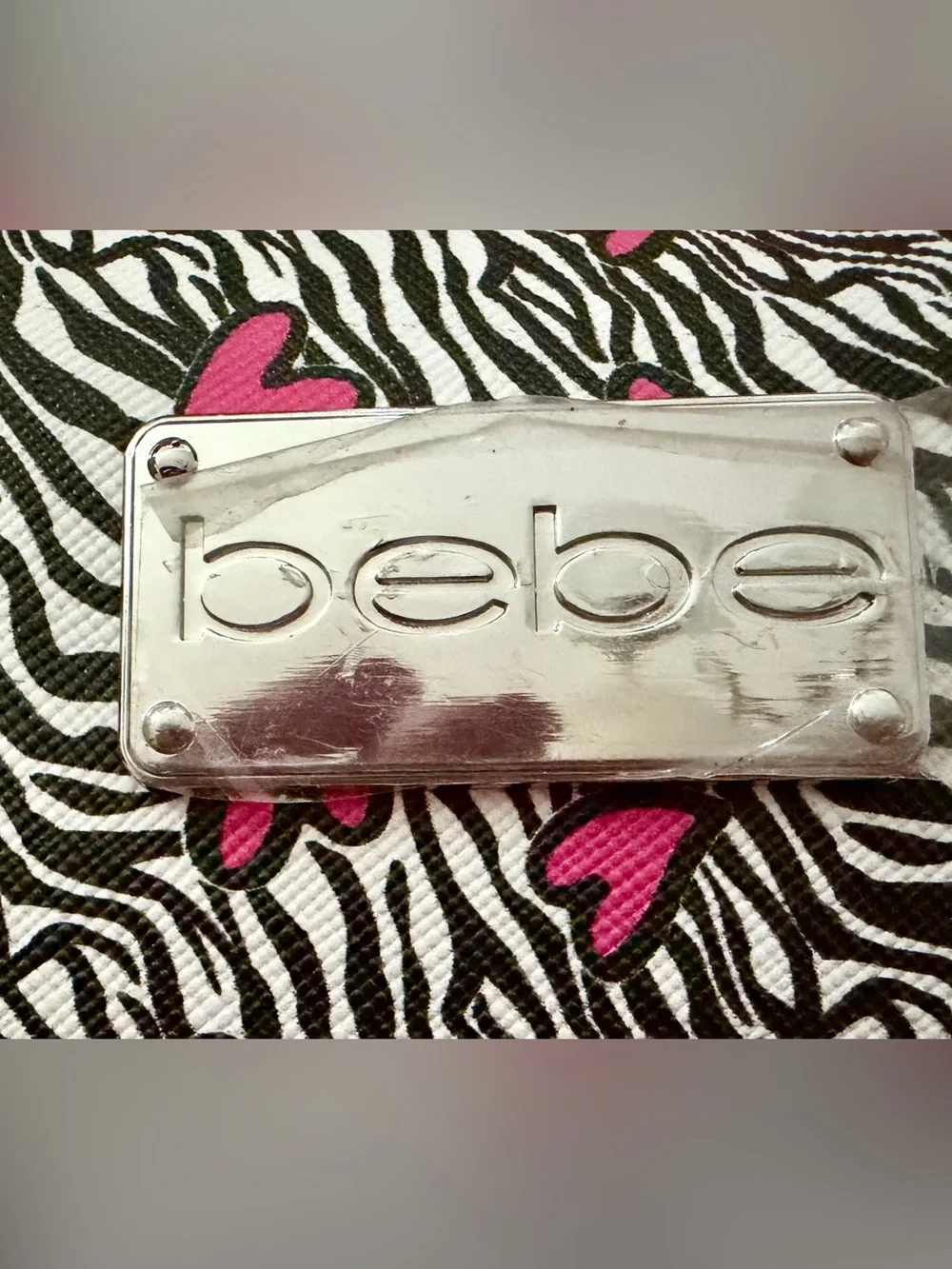 Bebe Zebra Heart Print Cosmetic Bag NWT